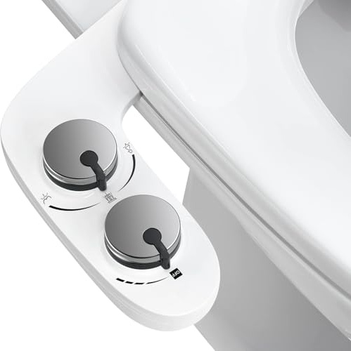 Bidet Attachment for Toilet UK- Self-Cleaning Dual Nozzles (Frontal & Rear Wash) Non-Electric Cold Water Bidet Toilet Seat Attachment with Pressure Controls (Silver)
