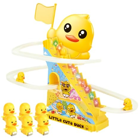 Dtaigou Kleine Enten-Kletterspielzeuge, Enten-Achterbahn-Spielzeug - Elektrisches Spielzeug zum Treppensteigen | Elektrische Enten jagen Rennstrecken-Spielset für Kinder, Kleinkinder, Mädchen,