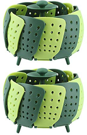 Akozon Paquete de 2 Cestas Vaporeras Plegables - Colador Multifuncional de Frutas y Verduras - Rejilla Vaporera de Loto de Plástico para Cocinar y Servir, Diseño que Ahorra Espacio
