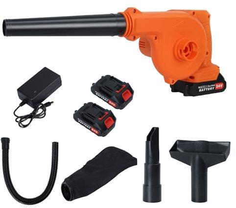Leaf Blower Cordless, 21V Battery Powered Leaf Blower, 130MPH Electric Garden Blowers Yard Vacuum, 2 in 1 Handheld Lightweight Blower for Lawn Care, Dust, Pet Hair, Car (Orange)