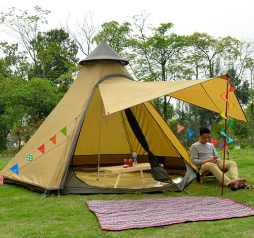 Luxus Jurte Zelt für Familie Glamping, 4 Saison wasserdicht Camping Jurte Zelt für 5~6 Personen, Canvas Bell Zelt für Familie Camping Outdoor Jagd Party