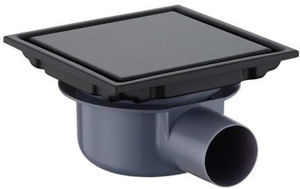NEWFUN Bodenablauf DN 50, Duschablauf Flach,15 * 15cm Bodenablauf Edelstahl, Geruchshemmender, Unsichtbarer Bodenablauf, Positiv und Negativ Verwendbar, Doppelte Filterung, Verfliesbar (Black)