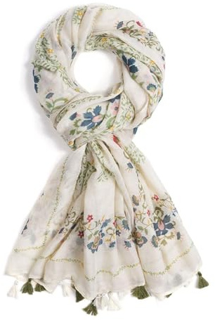 XINGSHUNFU Sciarpa da donna, leggera, alla moda, con stampa floreale, stile bohémien, per autunno e inverno, scialle con frange, bianco, taglia unica
