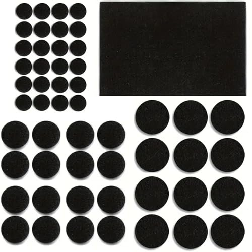 Fieltro Adhesivo para Muebles de 5mm | 53uds | Protector Patas Sillas |Almohadillas de Fieltro Redondas (22mm,30mm,40mm)+ 1 Hoja Recortable (20x10cm) |Adhesivo Extra Fuerte |Negro (Negro, 53uds)