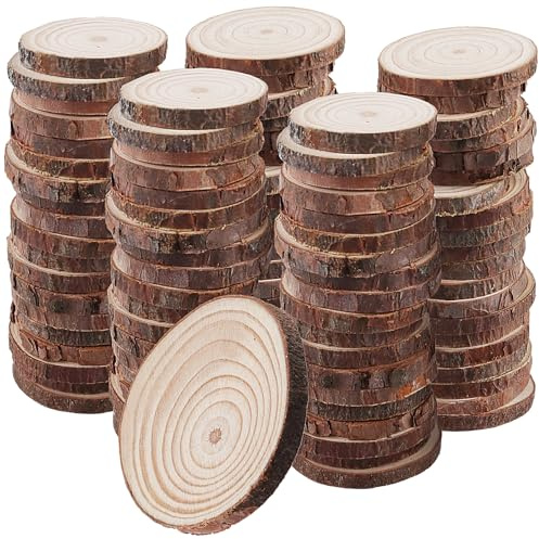PUCSIQ 100 Stück Holzscheiben Rund Klein 4-5 cm Durchmesser, 5mm Runde Baumscheiben Holzplatten zum Bemalen, Unlackierte Holzkreise für DIY Basteln Untersetzer Hochzeit Weihnachten