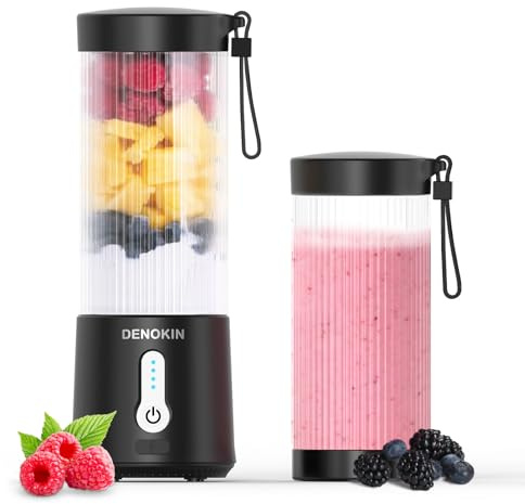 DENOKIN Tragbarer Mixer to Go/Blender/Smoothie Maker, 450ml Becher, Kabellos & USB-C Wiederaufladbarer Mini Standmixer
