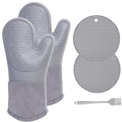 Cabilock Heat Resistant Oven Gloves Non-slip Oven Mitts for Baking Cooking Microwave Glove Grey