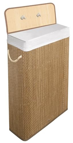 KNIGHT Bamboo Laundry Basket With Lid and Handles, Micro Weave Laundry Hamper with Removeable Washable Lining, Easy Assemble Easy Folding Storage Bin, Natural (56L)