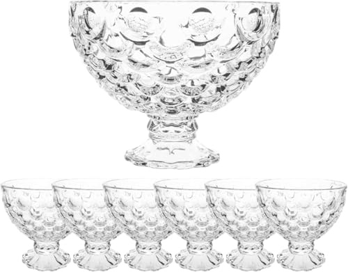 Housetronics 7-Piece Footed Glass Bowl Set, Elegant Crystal Look Dessert Bowls for Trifle, Sundae Glasses for Fruit Salads, and Ice Cream, Dishwasher Safe, Decorative Trifle Bowl Dessert Serving