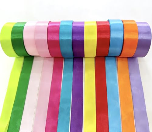 XHWOLGARIAN Cinta de Raso 12 Rollos 12 Colores 25mm x 22m Cinta Satén de Poliester para Envolver Regalos Decoración Coche Bodas Fiestas Globos Lazos para Regalo Manualidades y Artesanía
