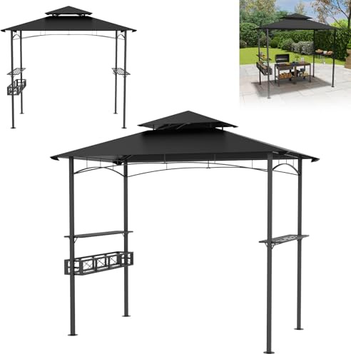 Froadp 245 x 153 x 250 cm - Tonnelle de jardin - Cadre en métal avec toit en polyester - Tonnelle pour barbecues, auvent avec coffre de rangement - Protection contre les intempéries - Noir