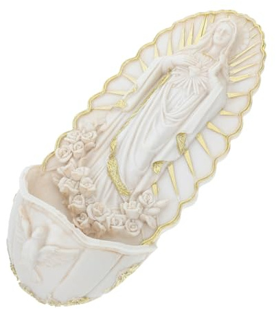 Hemobllo Benitier Catholique Mural Résine Guadalupe Décoration Entrée Suspendue Fontaine Eau Bénite pour Intérieur Religieux