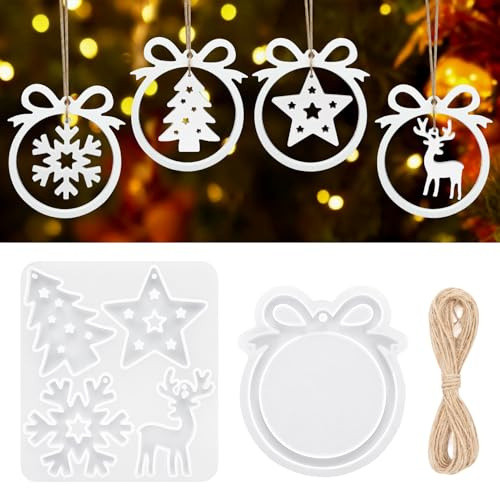 Kiiwah 5 Pièces Moule Silicone Noël, Moules en Résine de Noël Moule en Silicone pour Pendentif Moule Silicone Resine Époxy pour Décoration Sapin Noël Bricolage