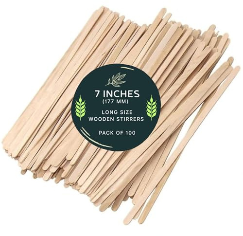 Wooden Coffee Stirrers 177mm (100 Pcs) | Disposable Eco Friendly Wooden Stirrer, Cocktail Sticks, Hot & Cold Drink Stirrers, Cocktail Stirrer, Long and Sturdy Craft Sticks for Tea, Coffee & Cocktails