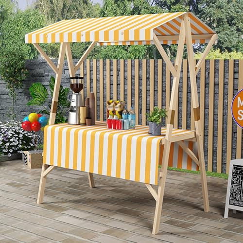 Portable Cart with Canopy, Outdoor Vendor Cart, Portable Food Display Stand, Foldable Vendor's Stall, for Outdoor Events, Street Food, Markets(Yellow,150cm/59in)