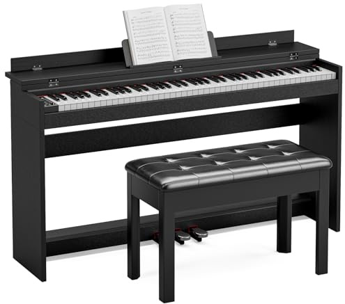 JOINATRE 88 Key Full Size Weighted Digital Piano Keyboard,Triple Pedal& Dust Cover Design,Hammer Action Electric Piano Includes Duet Piano Bench,Black