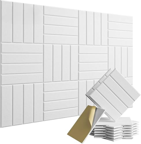 Ulluthu 12 PCS Panneaux Acoustiques Autocollants, 30 x 30 x 1cm Panneaux Acoustiques en Forme de Brique Mousse Acoustique Autocollante Porte Panneaux Acoustiques Muraux pour Salons, Chambres