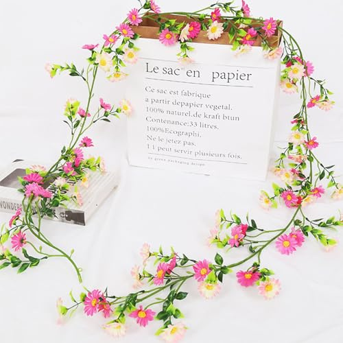 KASESSS 210cm Flores Artificiales Decoracion, Margarita Plantas Artificiales Colgantes, Guirnalda de Flores, Flore de Tela Enredaderas Artificialese Decorativas para Bodas Fiestas Decoración de Mesa