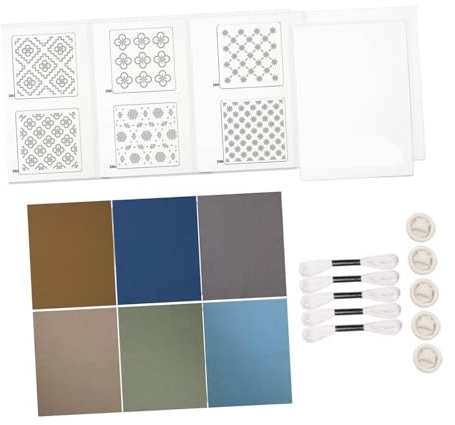 QOKLIYUI Nybörjare S Choice Geometrisk Sashiko-underläggskit med förtryckt mönstermall Ritningslinje Sashiko-kit för nybörjare Tallriksschablon Geometriskt mönster, Set D
