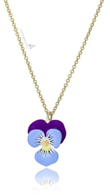 FairytalesAlive Emaille Stiefmütterchen Halskette Veilchen Blume vergoldet Edelstahl Kette handbemalte Blüte (Edelstahl)