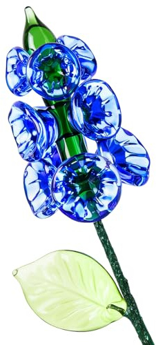 Fiwochic 1 Pcs Glass Birth Flower Decor Glass Birthday Month Flower with Stem Birthday Gift for Women Mom Friends Wedding Office Home Table Centerpiece (Larkspur)