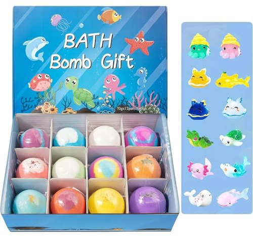 12Stück Bath Bomb Gift Set for Kids, Bath Bombs for Kids with Surprise Inside, Natrual und organische Blase Bad Bomben,Badekugeln,Badezusatz Kinder, Geschenk für Kinder,Geschenke für Frauen,Schaumbad