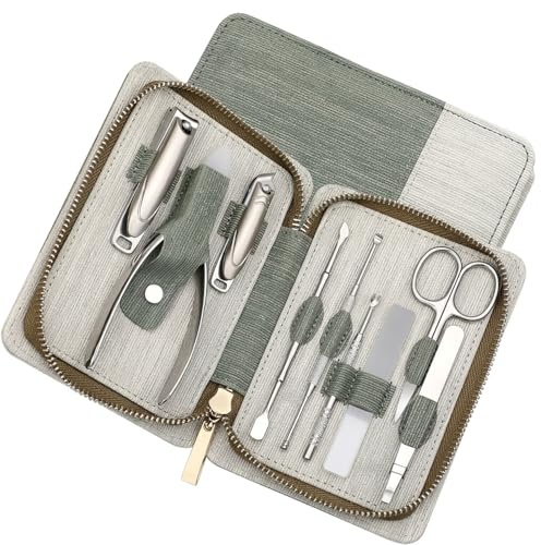 VELAJA 9 st manikyrkit, pedikyrset i rostfritt stål med förvaringsfodral, professionellt nagelvårdsset med nagelklippare, nagelsax, glafil för hem och resor