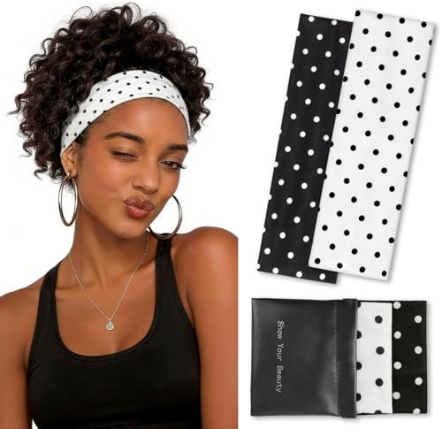 Propog pannband dam sport, 7 cm hårband dam, elastiskt halkfritt pannband sport hårband för yoga fitness löpning träning gym unisex 2 stycken (prickar)