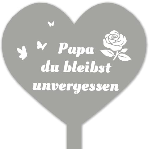 Decorazione per tomba del papà, resistente alle intemperie, in metallo, a forma di cuore, con scritta in lingua tedesca Papa du bleibst unvergesslich, decorazione per tomba, resistente al gelo