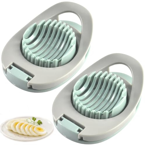 2 PCS Egg Slicer, Egg Cutter for Boiled Eggs, Hard Boiled Egg Slicer for Even Slices, Kitchen Gadget for Eggs Strawberries Kiwi Mushrooms and Soft Fruits, Grey Green