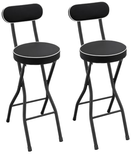 Lilyeriy Barstolar, hopfällbar set om 2, ståpall med ryggstöd, vikbar barstol med 50 mm stoppning, 125 kg lastkapacitet, barnstol, hopfällbar ståstöd, hopfällbar pall för kök och utomhus, svart 65 cm