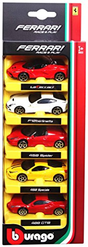 Bburago Ferrari Race and Play 5 Vehicle Pack - 1:64 Scale - Incredibly Detailed Die-Cast Replica Collectible Model Vehicles, Red