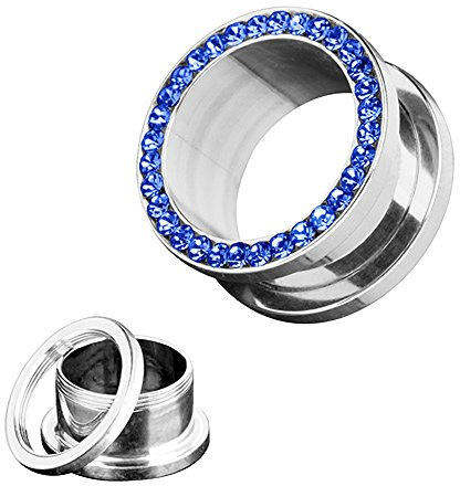 Piercingfaktor Flesh Schraub Tunnel Ohr Plug Ear Piercing Edelstahl Zirkonia Kristall Strass Steinchen Schraubverschluss