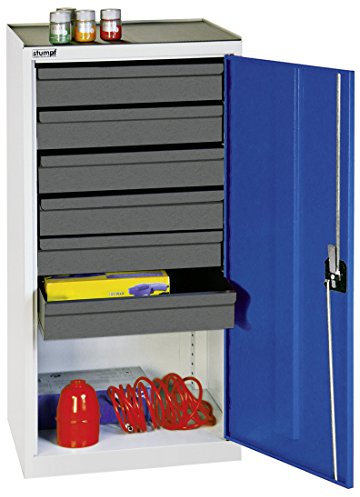 Werkzeug- und Materialschrank Serie 3000, 7035/5010, 6 Schubladen 100 mm