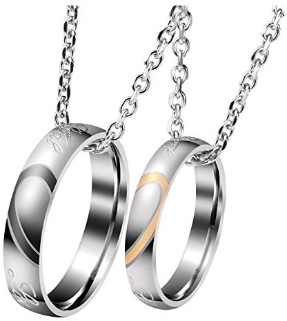 Zysta Kundenspezifische Gravur 2PCS Pärchen Kette- Edelstahl Damen Herren Ringe Anhänger Paar Halskette mit Gravur für Paare Liebhaber