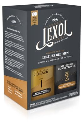 Lexol Kit de cuidado de cuero acondicionador y limpiador, uso en cuero del coche, muebles, zapatos, bolsas y accesorios, cuidado de cuero confiable desde 1933, régimen de 2 pasos rápido y fácil,