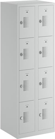 EUROKRAFT | Vestiaire multicases Quatre Niveaux Amsterdam | 2 Compartiments | Gris Clair | l 600 mm | 8 casiers | loqueteau