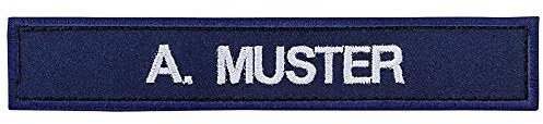 PACOTEX Namensschild bestickt mit eigenem Namen personalisiert Stickschild in vielen Größen und Farben mit Klett (120x25mm, marineblau)