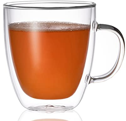 BothEarn Kaffemugg – 560 ml (20 oz) isolerat dubbelvägg klart glas med tjockt handtag – perfekt för latte cappuccino och juice, 1 st, BE026