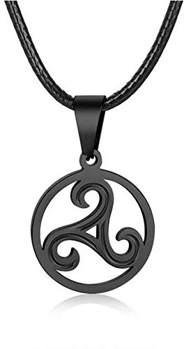 BlackAmazement 316L Edelstahl Anhänger Leder Kette Halskette Triskele Triskel Symbol schwarz Silber Damen Herren