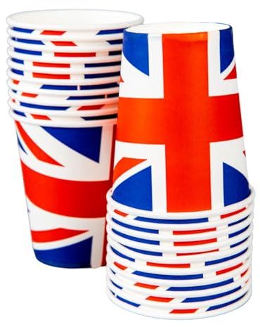 SHATCHI Union Jack Coppa/Tavola/Piatto Tovaglioli Stoviglie Queen's Platinum Jubilee 2022 Forniture per feste Gran Bretagna GB UK Evento sportivo Pub BBQ Tema reale, 10pcs Cup, 11772