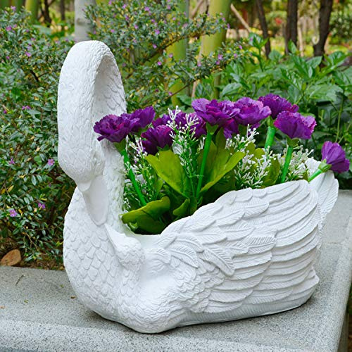 ZNKZJ Jardinières de Cygne Blanc Plantes succulentes Pot de Fleur Grand, conteneur de Pot de Plante en résine écologique pour la décoration de Balcon de Jardin extérieur,White