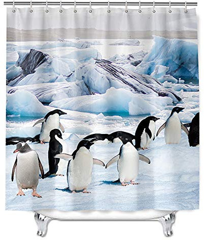Hiser Duschvorhang aus Polyester Wasserdichter, Waschbare Duschvorhänge mit 12 Duschvorhangringen, 3D Pinguin Druck Badewannevorhang für Badezimmer (Baby Pinguin,180x200cm)