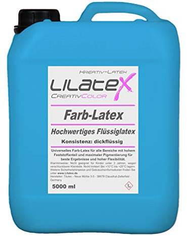 5 Liter Lilatex farbiges Flüssiglatex/Farblatex/Latexmilch - dickflüssiges Naturlatex in HELLBLAU