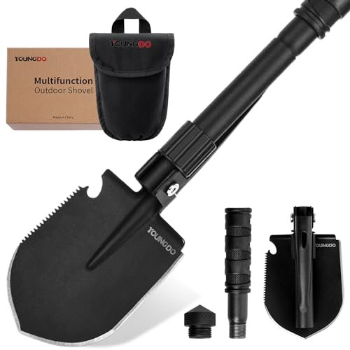 Pala Pieghevole Multifunzionale, YOUNGDO 10-in-1 Pala da Campeggio Multiuso per Sopravvivenza in Acciaio, Pala Portatile per Sopravvivenza, Giardino, Campeggio