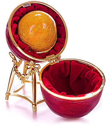 danila-souvenirs Fabergé-Stil Huhn Ei/Schmuckkästchen mit Hühnchen 13 cm rot