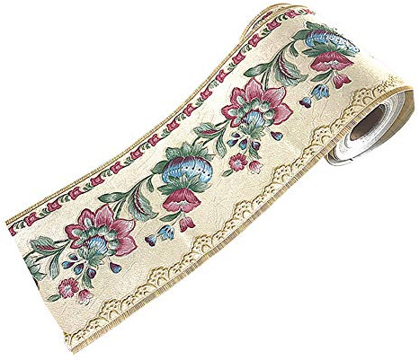 NB Wandpapier-Bordüre, selbstklebende Wandverkleidung, PVC-Bodenbordüre für Küche, Badezimmer, Schlafzimmer, Wanddekoration, Papier, Laternenblumen, 10 cm x 5 m, Weiß