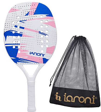 Beach Tennis Paddle Beach Tennis Racket Carbon Fiber with EVA Memory Foam Core Tennis Paddles-One Paddle+One Carrying Mesh Bag（White）