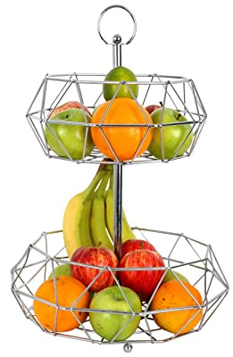 Royal Cuisine Silver 2 Tiers Baskets Veg & Fruits storage Rack Fruit Basket Large for Kitchen Counter Top Vegetables & Fruit Rack