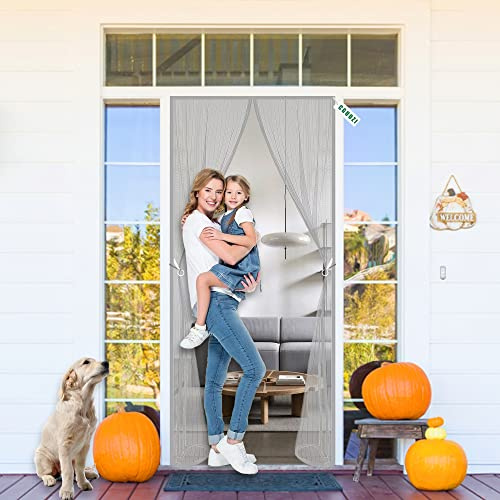 CGUOZI Moustiquaire Porte Rideau 220 x 220 cm Facile à Installer sans Percer Store Moustiquaire Animaux AcceptéS pour Porte d Entrée Intérieur/Patio Gris